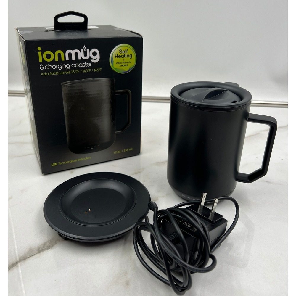 Tzumi IonMug Self Heating Coffee Mug with Charging Coaster Black 12oz 7560